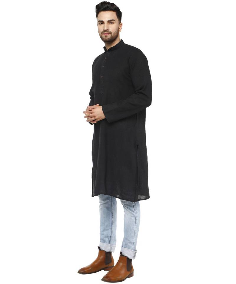 Black PLAIN Cotton KURTA 