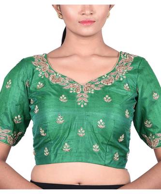 Green Raw Silk Designer Blouse 1