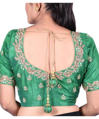 Green Raw Silk Designer Blouse 2