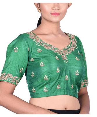 Green Raw Silk Designer Blouse 3