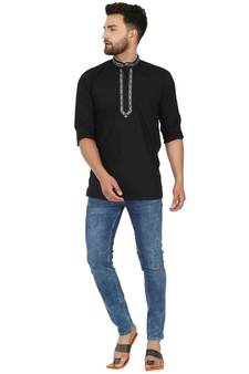 Black PLAIN Cotton KURTA 