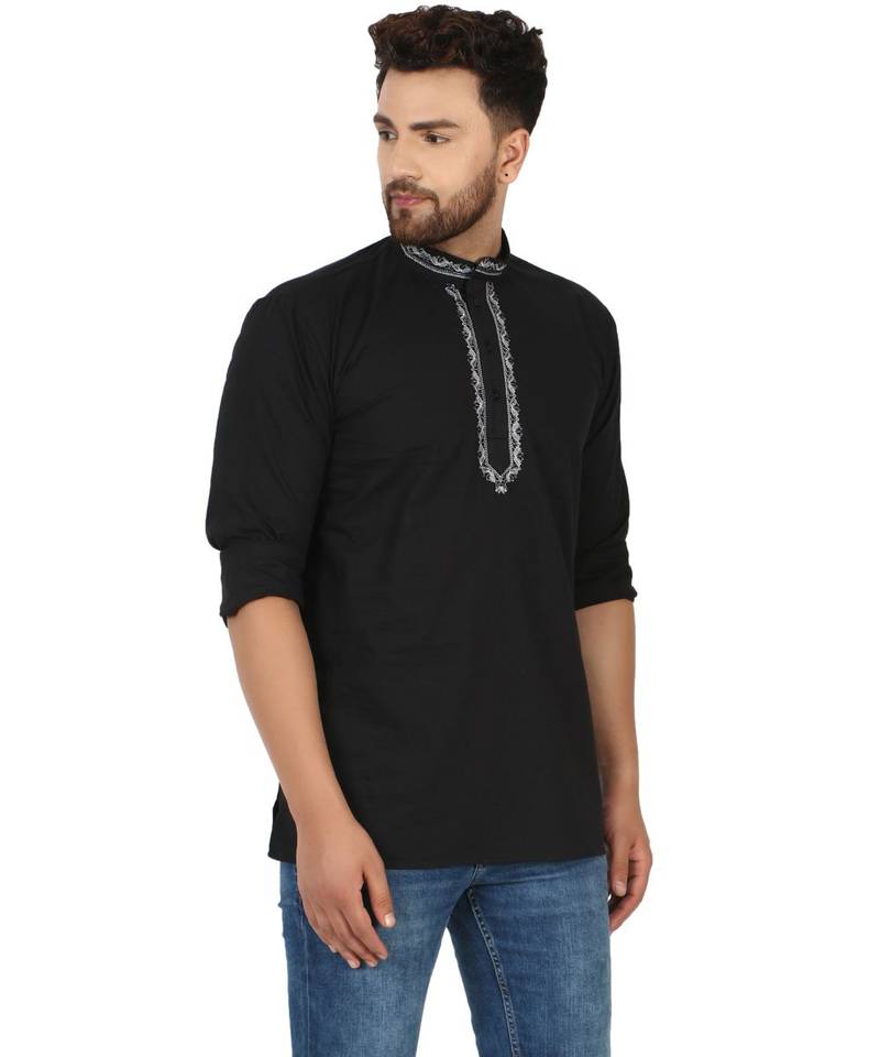 Black PLAIN Cotton KURTA 
