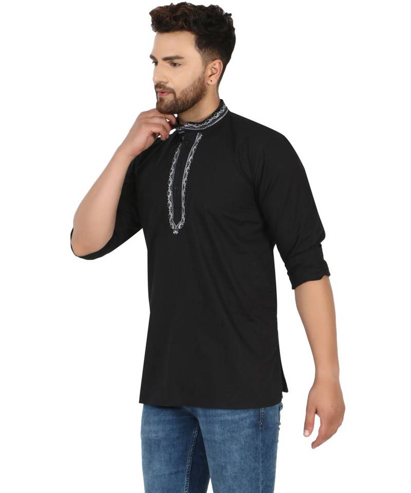 Black PLAIN Cotton KURTA 