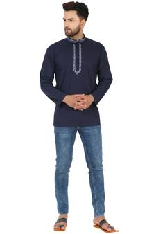 Blue PLAIN Cotton KURTA 