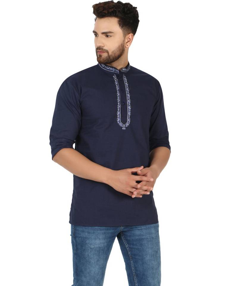 Blue PLAIN Cotton KURTA 
