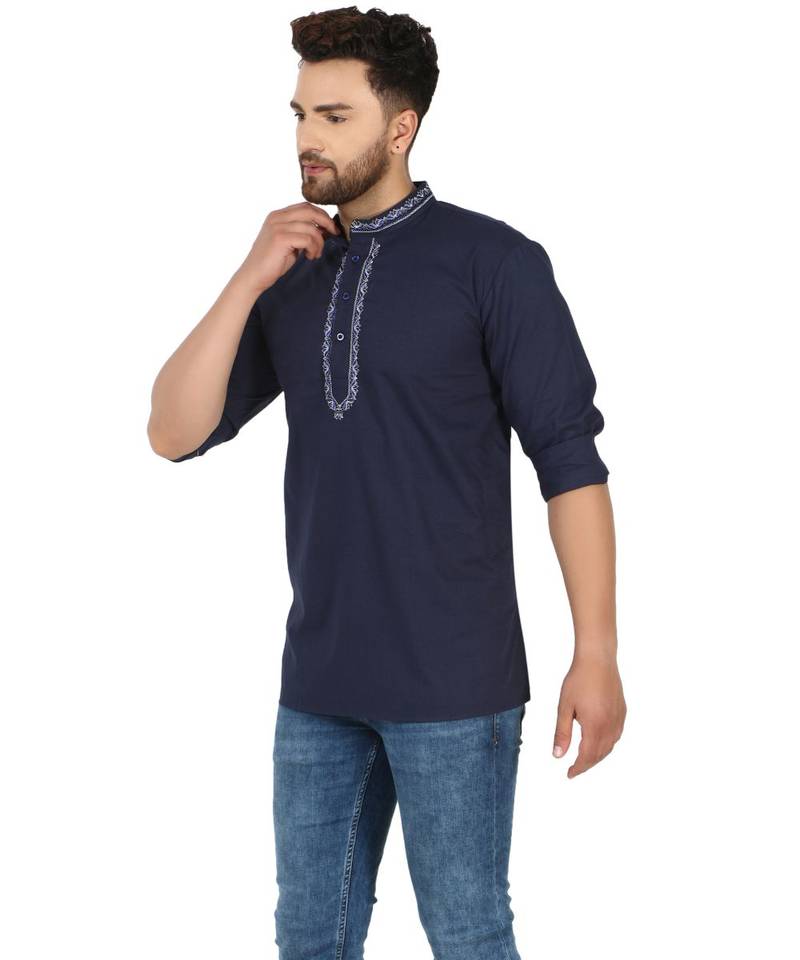 Blue PLAIN Cotton KURTA 