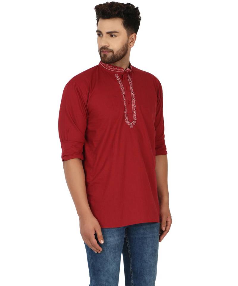 Red PLAIN Cotton KURTA 