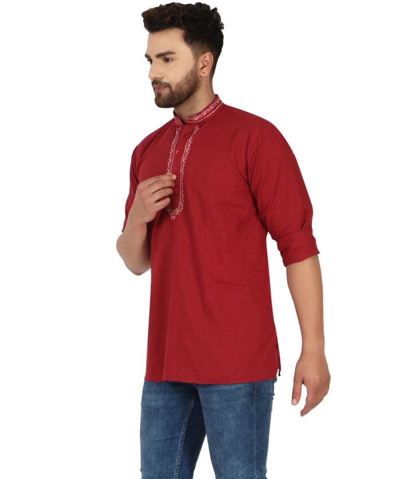 Red PLAIN Cotton KURTA 