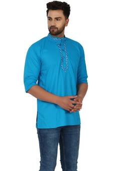 Blue PLAIN Cotton KURTA 
