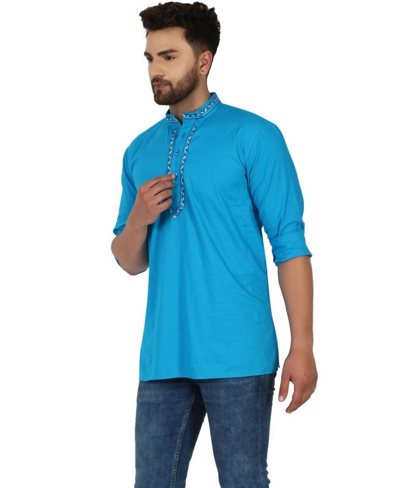 Blue PLAIN Cotton KURTA 