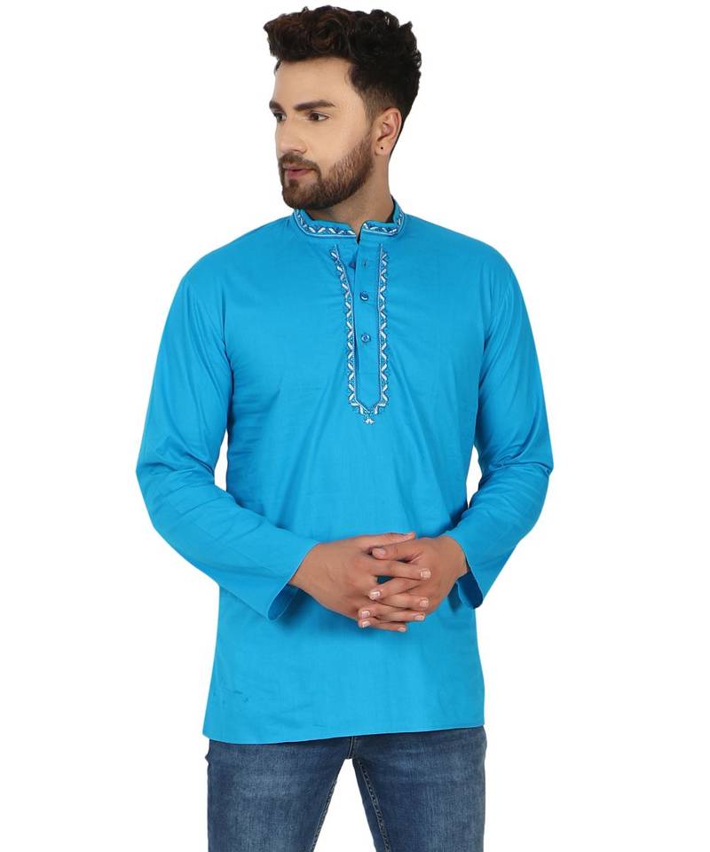 Blue PLAIN Cotton KURTA 