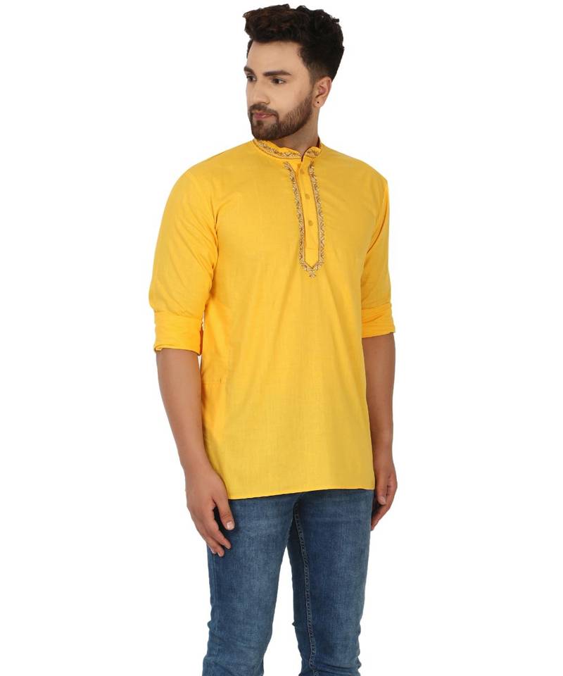 Yellow PLAIN Cotton KURTA 