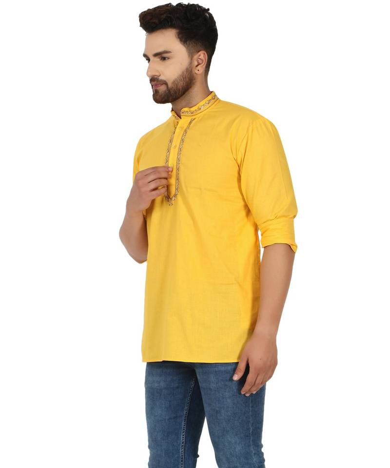 Yellow PLAIN Cotton KURTA 