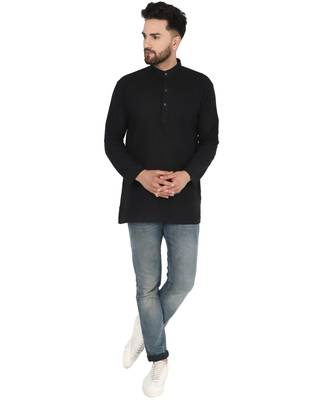 Black PLAIN Cotton KURTA  1