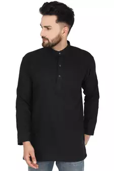Black PLAIN Cotton KURTA 