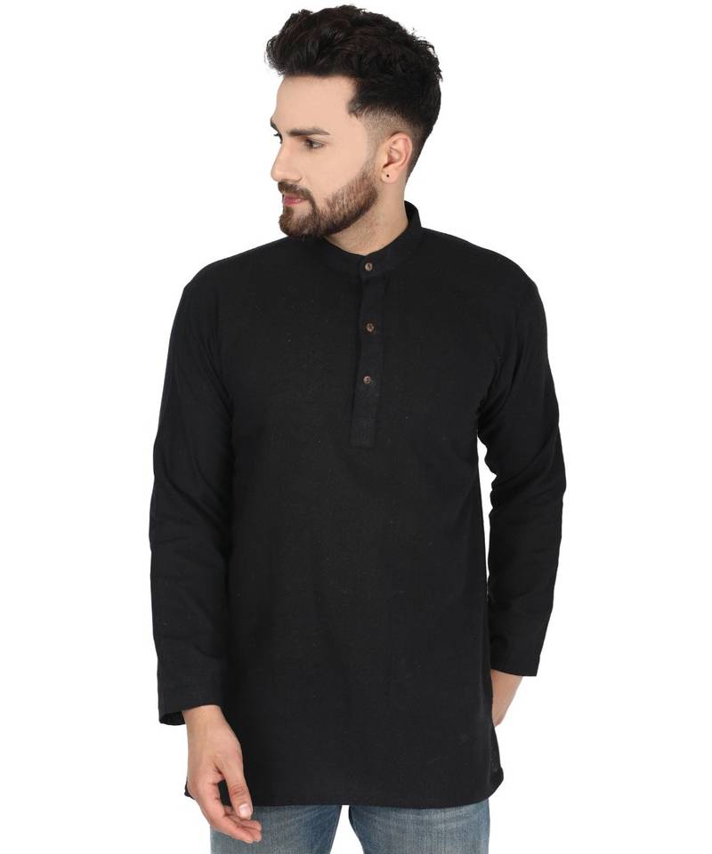 Black PLAIN Cotton KURTA 