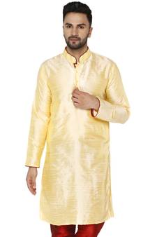 Beige PLAIN ART_SILK KURTA 