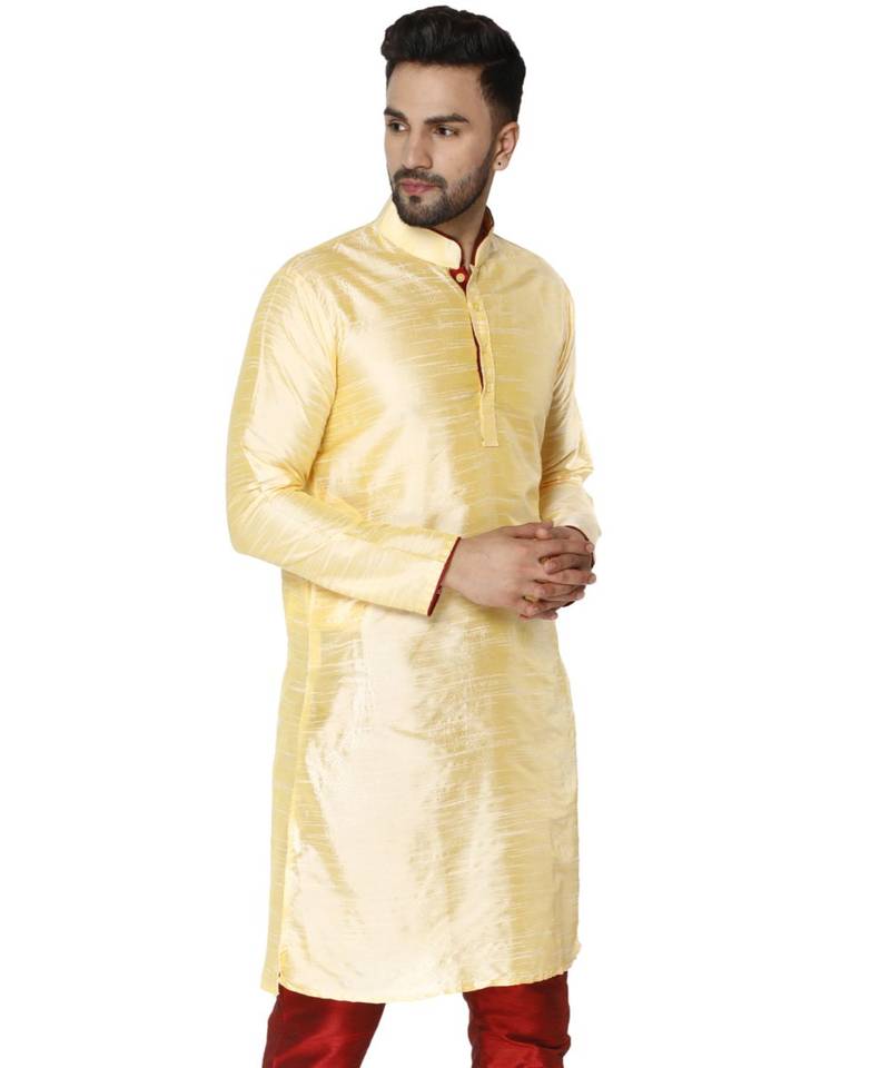 Beige PLAIN ART_SILK KURTA 