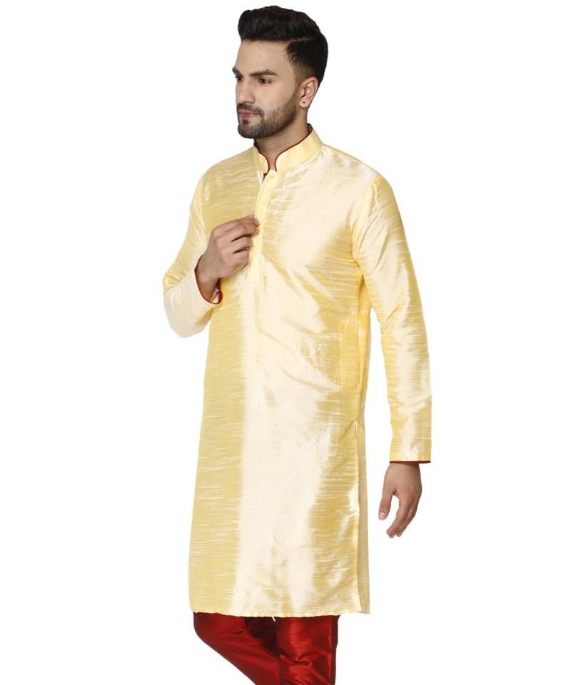 Beige PLAIN ART_SILK KURTA 