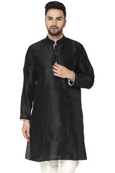 Black PLAIN ART_SILK KURTA 