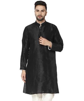 Black PLAIN ART_SILK KURTA  1