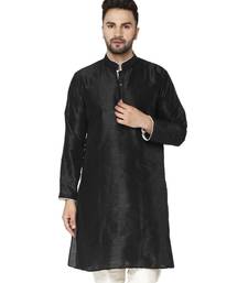 Black PLAIN ART_SILK KURTA 