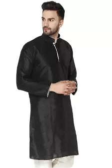 Black PLAIN ART_SILK KURTA 