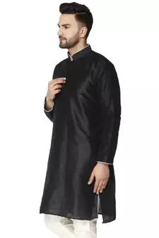 Black PLAIN ART_SILK KURTA 
