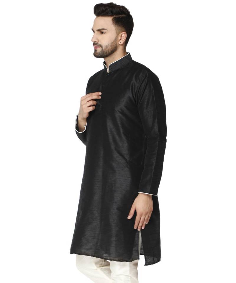 Black PLAIN ART_SILK KURTA 