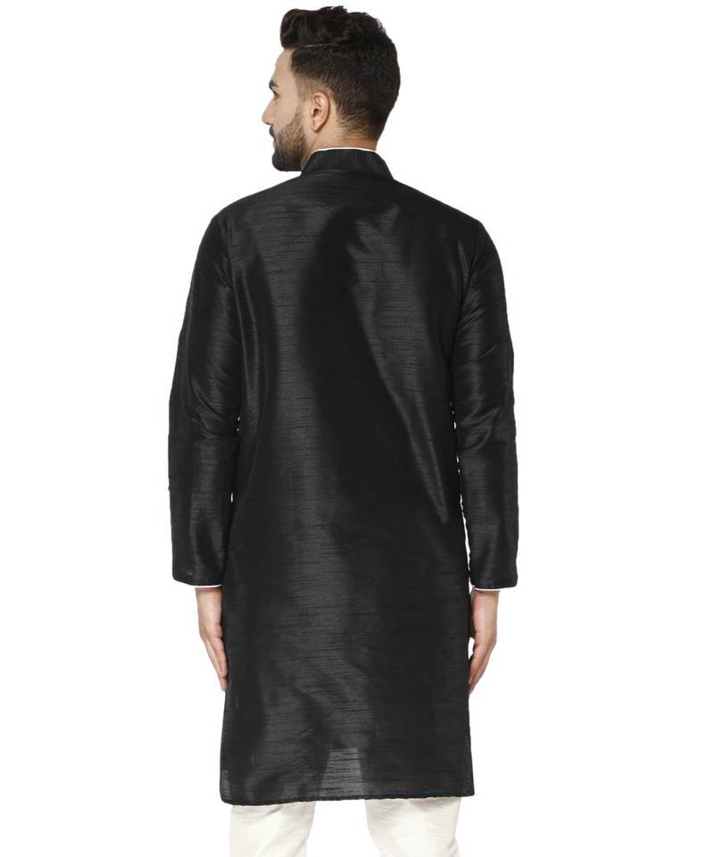 Black PLAIN ART_SILK KURTA 