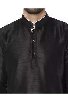 Black PLAIN ART_SILK KURTA 