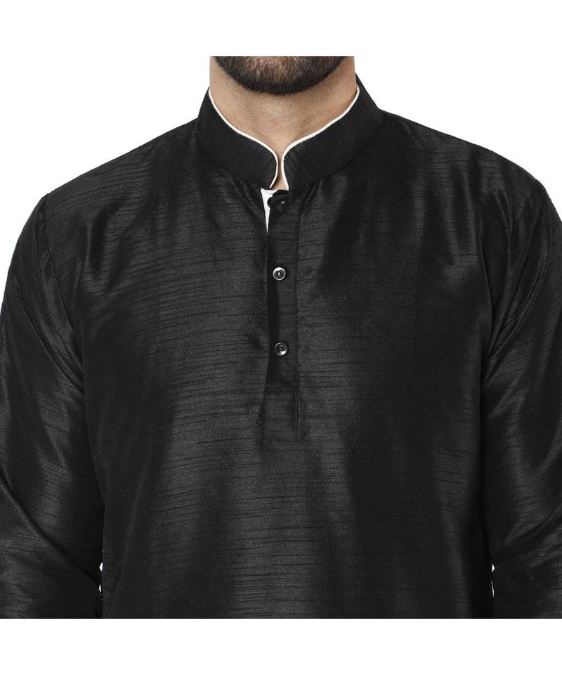 Black PLAIN ART_SILK KURTA 