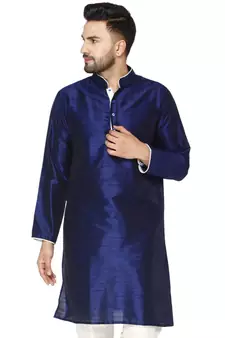 Blue PLAIN ART_SILK KURTA 