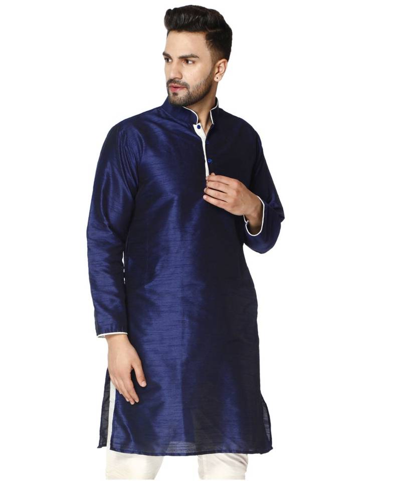 Blue PLAIN ART_SILK KURTA 