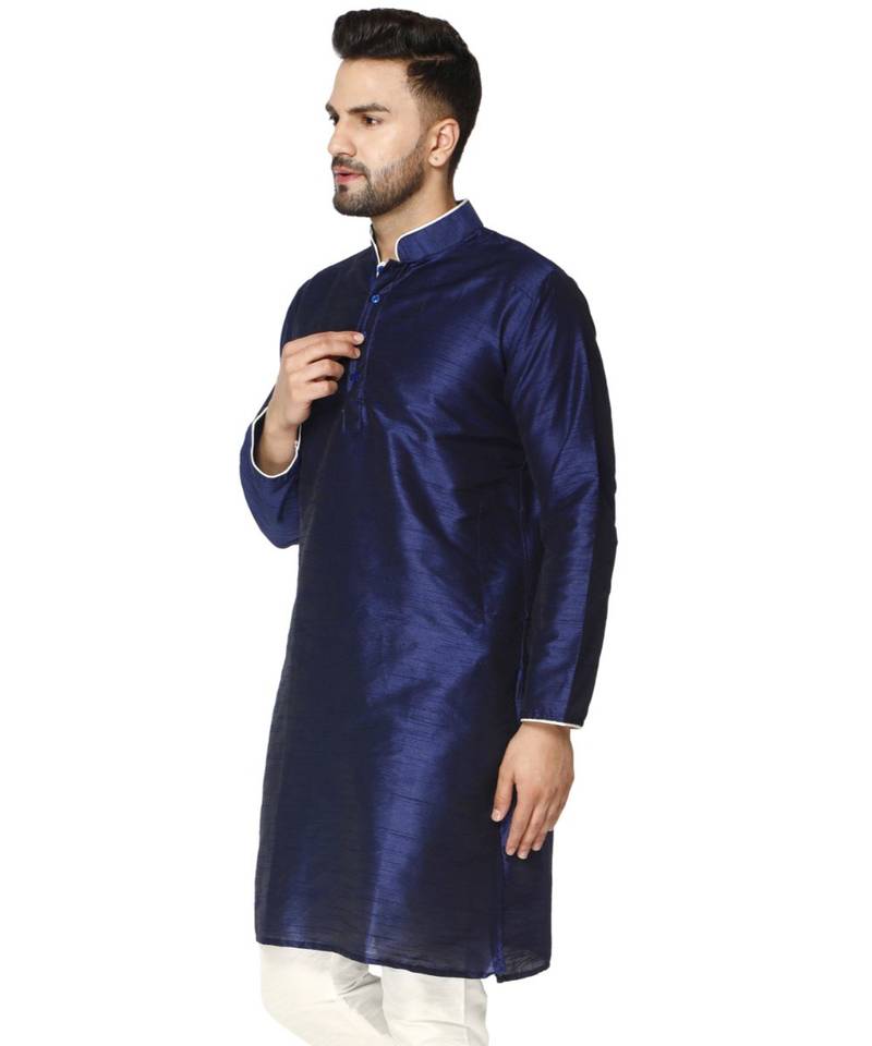 Blue PLAIN ART_SILK KURTA 