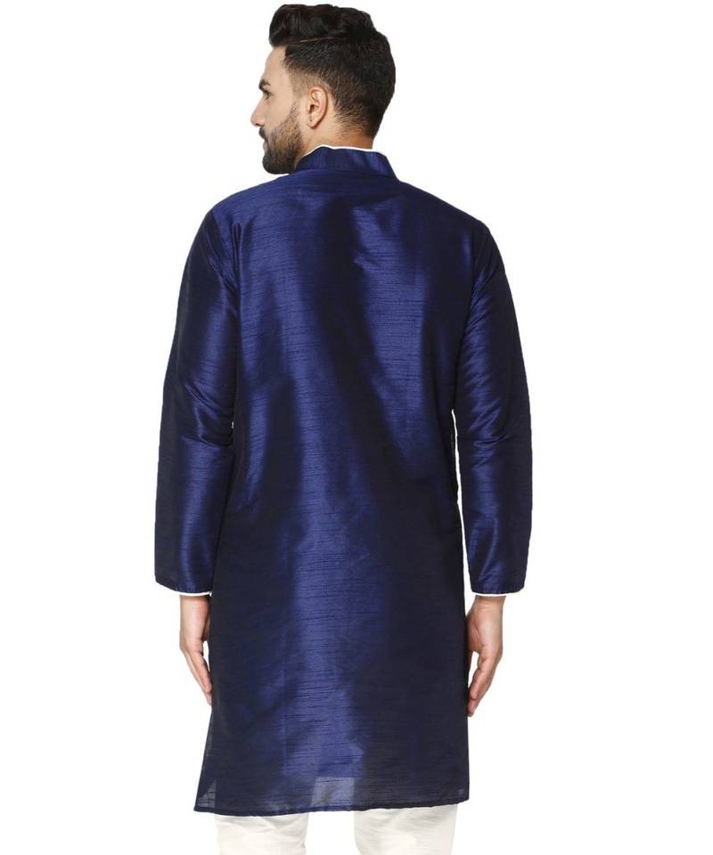 Blue PLAIN ART_SILK KURTA 