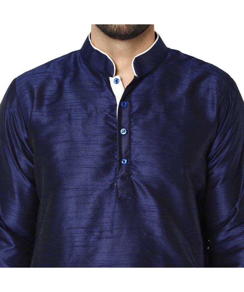 Blue PLAIN ART_SILK KURTA 