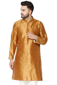 Brown PLAIN ART_SILK KURTA 