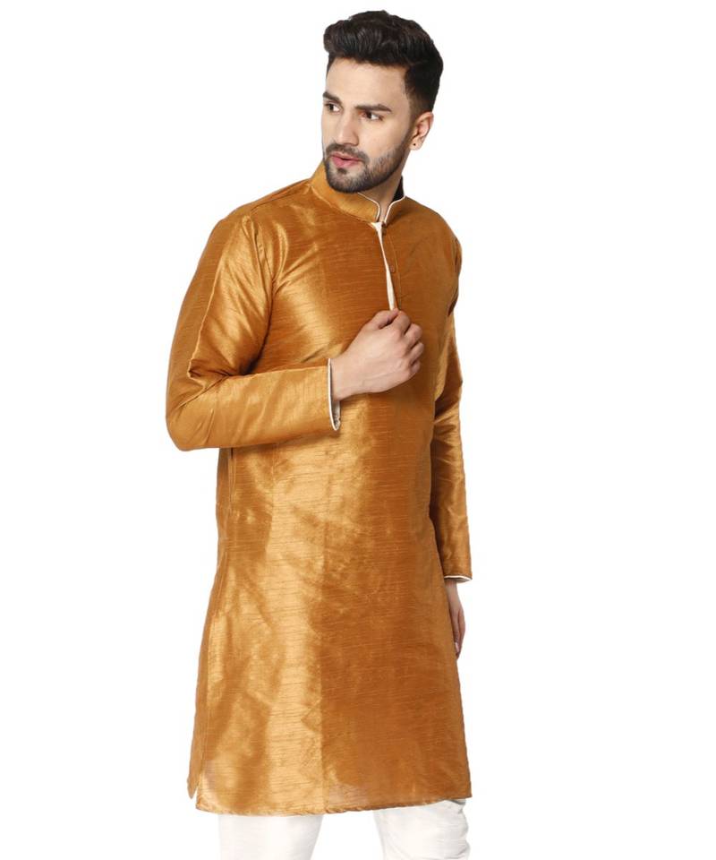 Brown PLAIN ART_SILK KURTA 