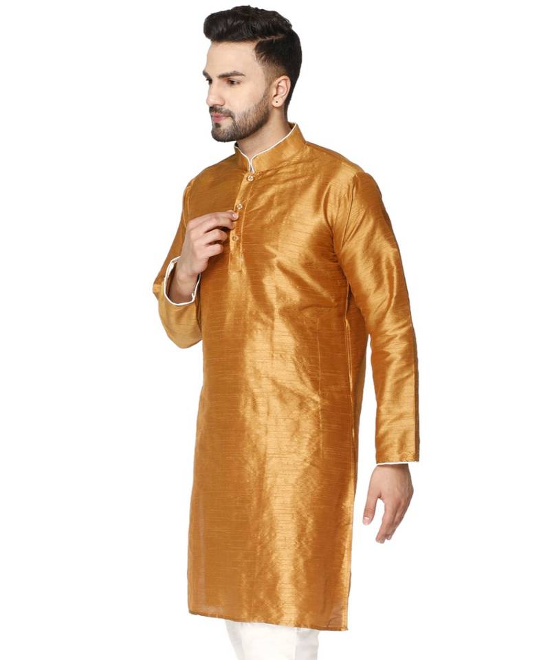 Brown PLAIN ART_SILK KURTA 