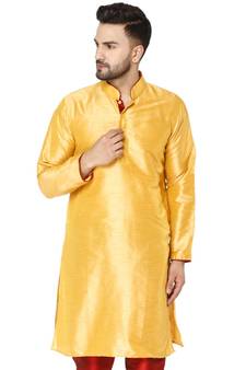 Gold PLAIN ART_SILK KURTA 