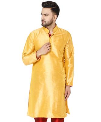 Gold PLAIN ART_SILK KURTA  1
