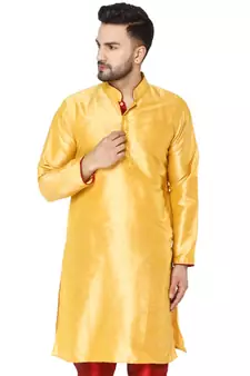 Gold PLAIN ART_SILK KURTA 