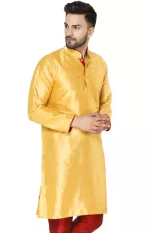 Gold PLAIN ART_SILK KURTA 