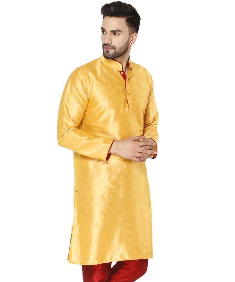 Gold PLAIN ART_SILK KURTA 