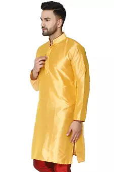 Gold PLAIN ART_SILK KURTA 