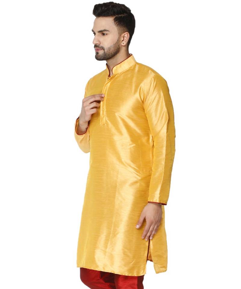 Gold PLAIN ART_SILK KURTA 