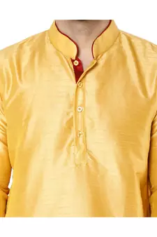 Gold PLAIN ART_SILK KURTA 