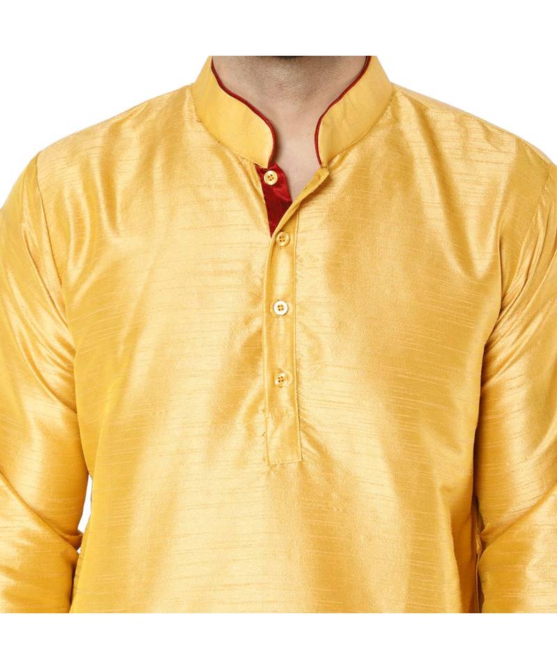 Gold PLAIN ART_SILK KURTA 