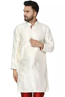 White PLAIN ART_SILK KURTA 